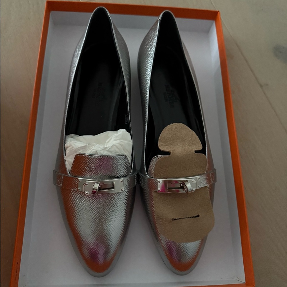 Authentic NWT Hermes Veau metallic ballerina flat shoes size EUR 37